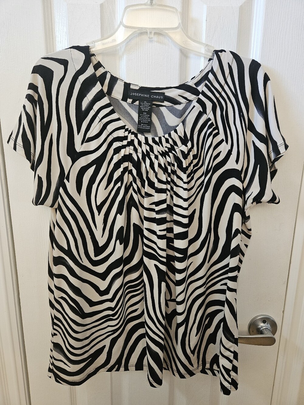Josephine Chaus XL Short Sleeve Blouse with Pleated Center of Neckline